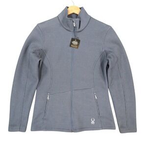 Spyder Core Sweater Ladies Large Blue Excellent Full‎ Zip Waffle Knit